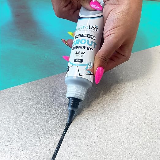 PentaUSA Premixed Tile Grout Repair Kit - Black (8.8oz / 250g) | Acrylic Sanded for Bathroom, Shower, and Kitchen Tile Repair, Water-Resistant Tube with Applicator, Fills Cracks and Gaps,