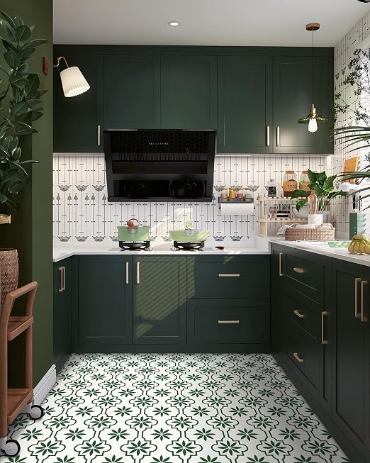 MORCART Peel and Stick Floor Tile, Vinyl Flooring Waterproof, DIY Flooring for Bathroom, Kitchen, Fireplace, Pet House, Stairs, Bedrooms, Wall (20PCS,7.87" x 7.87",Green)