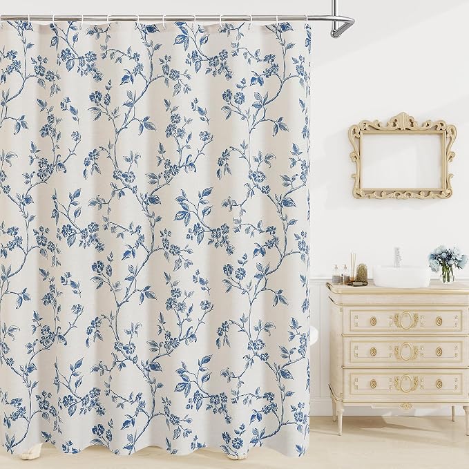 MitoVilla Extra Long Cotton Floral Shower Curtain for Bathroom,72 x 90 | Extra Long BoHo Cottagecore Spring Shower Curtains, Modern Farmhouse Country Plant Leaves Bathroom Décor, 72 x 90