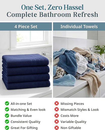 Casa Platino Oversized Bath Sheet Towels, 4 Pack Bath Sheet(36"x 72"), 100% Ring Spun Cotton Bath Sheets, Highly Absorbent Bath Sheet Towels, Quick Dry Bath Towels, Luxury Bath Sheet - Navy
