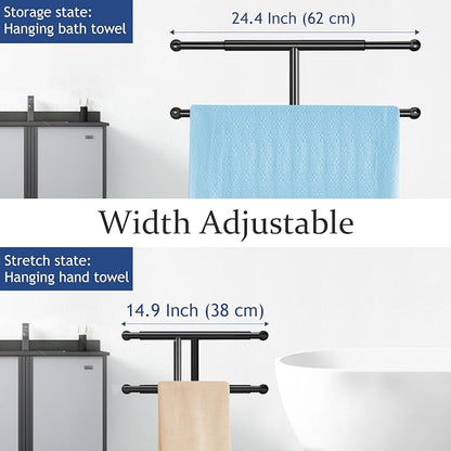 Kayfia 40'' Stainless Steel Towel Rack, Weighted Marble Base, 2 Tier | Width Adjustable Taller Design, Brushed Stainless Steel , Stable Weighted Base, Suitable For Multiple Bathroom Spaces, Black