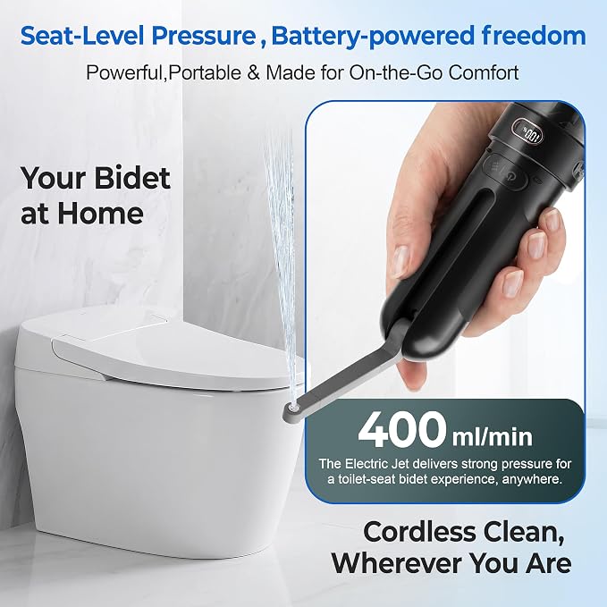 Electric Portable Bidet – Rechargeable Travel Bidet for Women Postpartum Care & Personal Hygiene | 3 Pressure Modes for Home Travel & Camping, Black