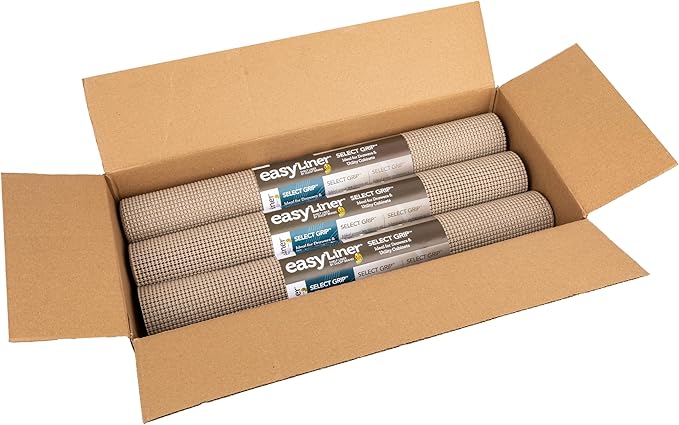 EasyLiner Select Grip Shelf Liner - Easy to Install & Cut to Fit - Non Slip, Non Adhesive, Drawer Shelf & Cabinet Liner for Kitchen, Bathroom, Pantry Cupboards - 20in. x 6ft. - Beige - 6 Rolls