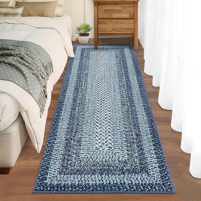 Washable Runner Rug 2x6 Runners for Hallways Non Slip Bathroom Rugs Modern Area Rug Soft Farmhouse Kitchen Rugs Entryway Rug Indoor Stain Resistant Carpet for Bedside 2'x6' Blue