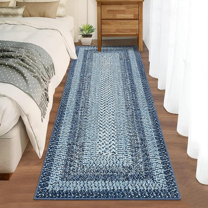 Washable Runner Rug 2x6 Runners for Hallways Non Slip Bathroom Rugs Modern Area Rug Soft Farmhouse Kitchen Rugs Entryway Rug Indoor Stain Resistant Carpet for Bedside 2'x6' Blue