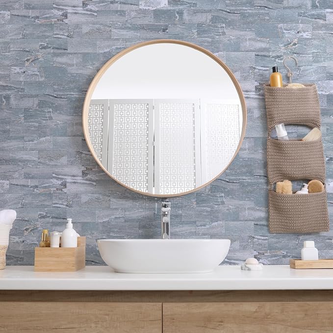 2026 New Upgrade Peel and Stick Backsplash Tile, Peel and Stick 11.34" X 11.57" Wall Tile for Kitchen, Bathroom, Fireplace, Laundry (Polished Marble Cyan, 20 Packs)