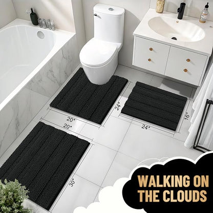 OLANLY Thick Bathroom Runner Rugs 44x24, Soft Chenille Bath Rugs, Black | Absorbent Striped, Rubber Backing, Machine Wash, Long Bath Mats for Bathroom Floor, Tub and Shower, Home Decor Accessories