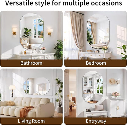 GLASHOM Frameless Bathroom Mirror, 30x48 inch Beveled Bathroom Mirror Wall Mounted, Modern Frameless Mirror for Bathroom, Living Room, Entryway Mirror Horizontal or Vertical