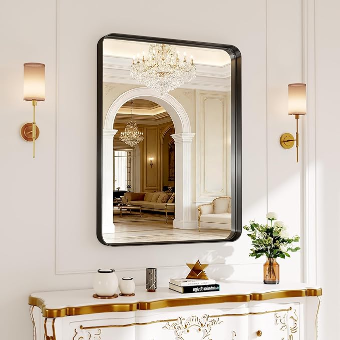 30x36 Inch Black Metal Framed Bathroom Mirror for Wall, HD Tempered Glass, Vanity Mirror for Over Sink, Anti-Rust Aluminum Alloy Mirror, Farmhouse, Horizontally or Vertically Hanging