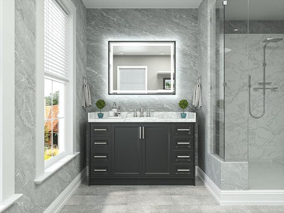 40 x 32 Led Mirror Brushed Gunmetal Gray/Off‑Black Metal Frame Frontlit & Backlit Vanity Mirror Anti-Fog Stepless Dimmable 3 Colors White/Warm/Natural Wall Mirror with Lights Wall-Mounted