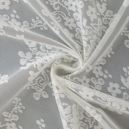 TUDECO Ivory Lace Shower Curtain with Valance, 72 x 72, Vintage Style, | Sheer Floral, Antique Bathroom Decor, Scalloped Bottom, Soft Light Filtering, Gentle Privacy, Reinforced Holes