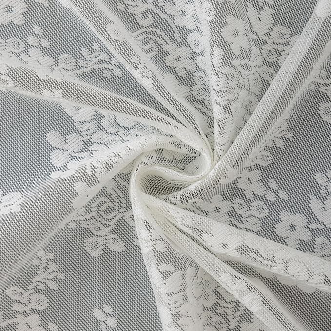 TUDECO Extra Long Shower Curtain - Rustic Lace Off White Shower Curtain with Attached Valance Vintage Floral Sheer Extra Wide Bathroom Decor Scalloped Edges, 102" W×84" L, 1 Panel, Cream