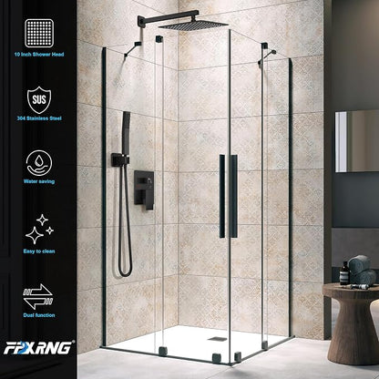 FPXRNG Shower Faucet Set Rainfall Shower System with Square Shower Head and Handle Set Rough-in Valve and Metal Trim Kit Included Matte Black 12 Inch Wall Mounted Shower Fixtures