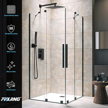 FPXRNG Shower Faucet Set Rainfall Shower System with Square Shower Head and Handle Set Rough-in Valve and Metal Trim Kit Included Matte Black 8 Inch Wall Mounted Shower Fixtures