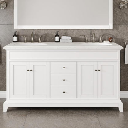 Elite Stamford 60 in. White Double Sink Bath Vanity with Carrara Quartz Top