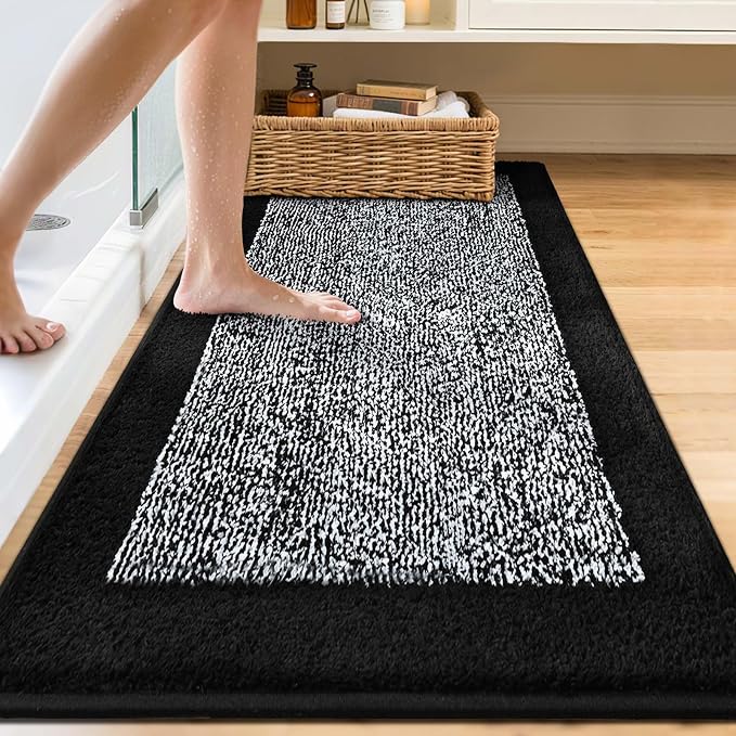80x24 Large Bathroom Rugs Washable Non Slip, Black Bath Mat for Bathroom Floor Tub, Soft Absorbent Quick Dry Mats for Shower, Bathtub,Home Decor