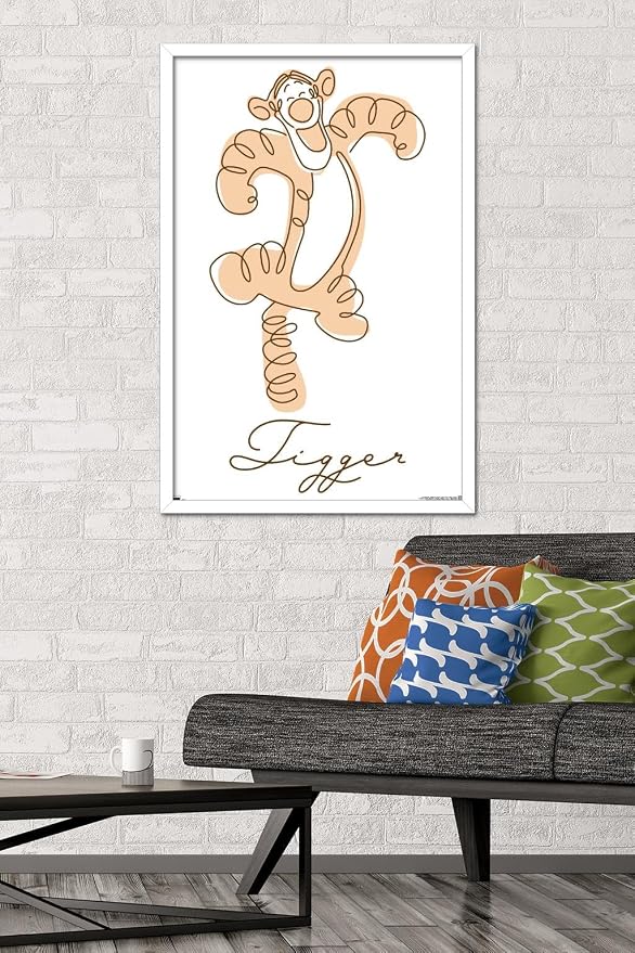 Trends International Disney Simple Moments Line Art - Tigger Wall Poster, 34L x 22.4W, White Framed Version