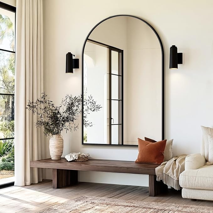 Arched Bathroom Mirror, 55"x35", Black