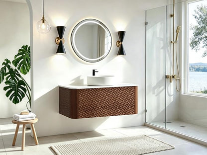 36 Inch Modern Bathroom Vanity with Ceramic Sink, Floating Bathroom Vanity Cabinet with Sintered Stone Top&Solid Wood Hammered Frame, Single Sink Bathroom Vanities w/Soft-Close Drawers,Walnut
