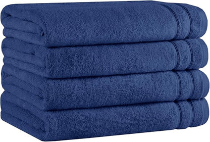 Comfort Spaces Extra Large Bath Towel Set of 4 Piece 30x60 Bath Sheet Set Shower Towel Beach Towel 100% Cotton Bathroom Towel Set Quick Dry Oversized Highly Absorbent Soft 400GSM Indigo Navy Blue
