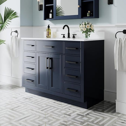 48-Inch Bathroom Vanity with Sink W/ 2 Doors & 8 Drawers & 1 Flip Drawer, Navy Blue Vanity W/Matte Black Handles