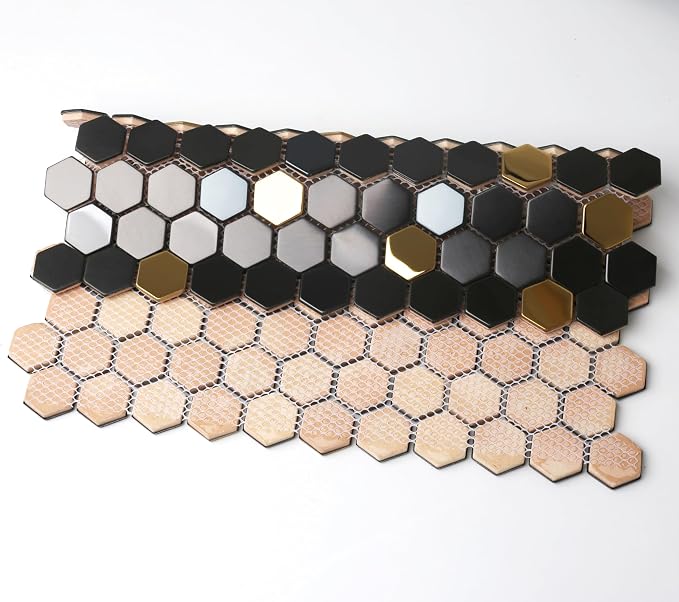 Black and Gold Backsplash Wall Tiles Hexagon Mosaic Shower Floor Tile Kitchen Bathroom Tile (Box of 5 Sheets)