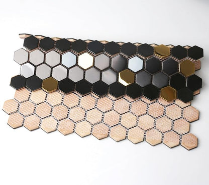 Black and Gold Backsplash Wall Tiles Hexagon Mosaic Shower Floor Tile Kitchen Bathroom Tile (Box of 5 Sheets)