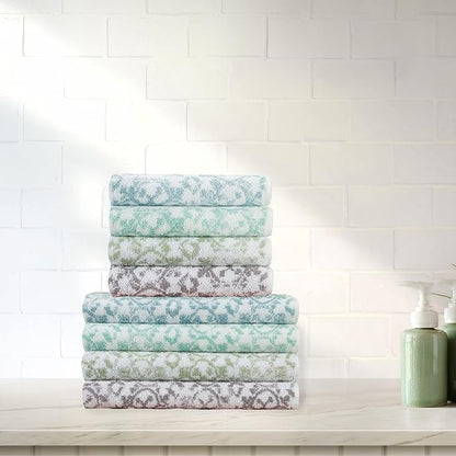 Jessica Simpson – Bath Towel 4 Piece Set, Aziza, Premium Bathroom Décor, Includes 2 Hand Towels and 2 Shower Towels, 100% Cotton & Machine Washable, Frosty Green