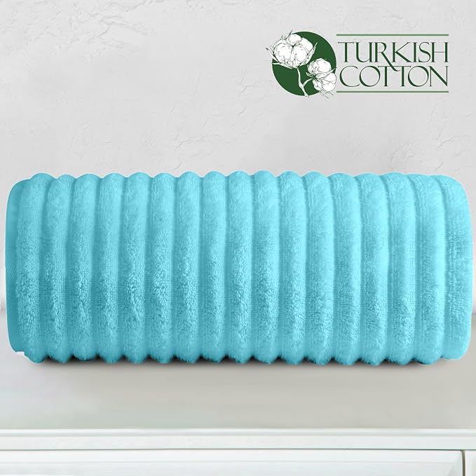 Elegant Comfort 100% Turkish Cotton Corduroy Ribbed Luxury Jumbo Bath Towel Ultra Soft - 35 x 70 Inch - Luxury Spa Premium Hotel Quality Highly Absorbent and Quick Dry Large Bath Towel, Aqua