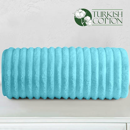 Elegant Comfort 100% Turkish Cotton Corduroy Ribbed Luxury Jumbo Bath Towel Ultra Soft - 35 x 70 Inch - Luxury Spa Premium Hotel Quality Highly Absorbent and Quick Dry Large Bath Towel, Aqua