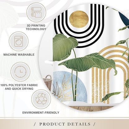 Glawry Navy Blue Boho Shower Curtain Abstract Mid Century Light Blue Tropical Palm Tree Sun Arch Plant Minimalist Bathroom Modern 72Wx78L Inches Bath Accessories Art Home Decor Fabric 12 Pack Hook
