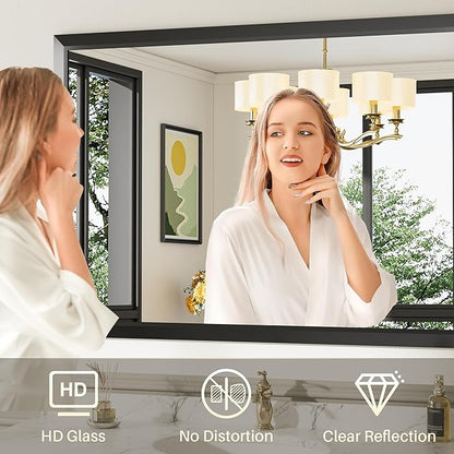 2-Pack 24x36 Inch Black Bathroom Mirror for Wall, Thick Metal Framed Rectangle Mirrors for Over Sink, Bedroom, Living Room, Entryway, Anti-Rust, HD Tempered Glass