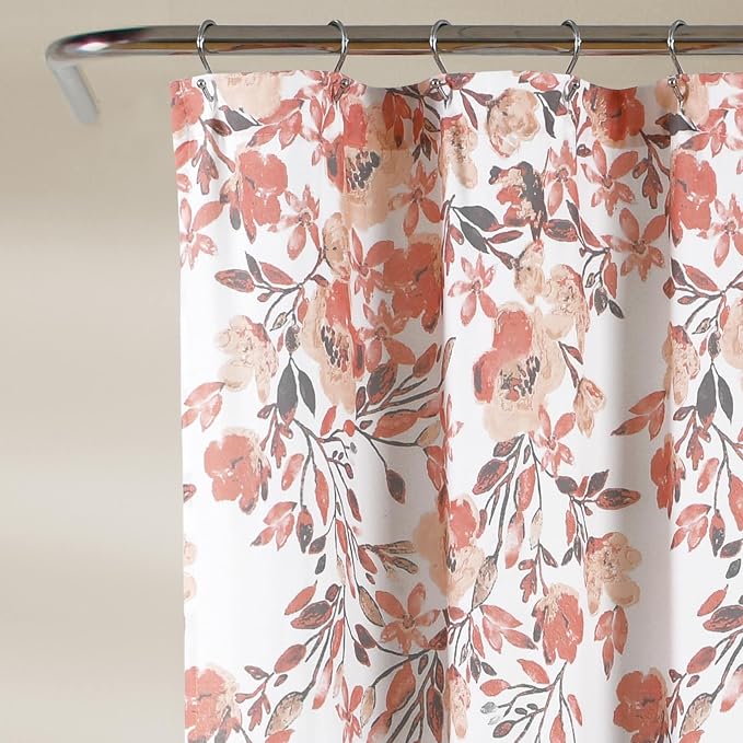 Lush Decor Tanisha Shower Curtain, 72" W x 72" L, Blue & Gray - Light Blue Flower Vine Print - Beautiful & Elegant Floral Shower Curtain - Modern Farmhouse, Cottage & French Country Bathroom Decor