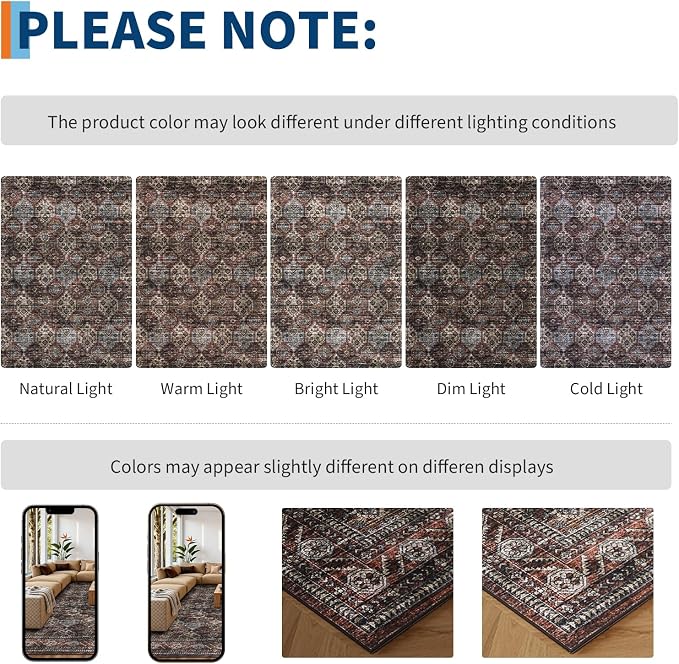 Washable Floral 2x6 Kitchen Rugs, Vintage Distressed Print Non Slip Hallway Runner, Retro Accent Ultra Thin Low Pile Throw Carpet for Entryway Bedroom Laundry Bathroom, Vintage Red