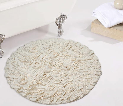 Home Weavers Bell Flower Collection 100% Cotton Tufted Bath Rugs, Extra Soft and Absorbent Bath Rugs, Non-Slip Bath Mats, Machine Washable, Bath Mats for Bathroom Floor and Tub, 30" Round, Ivory