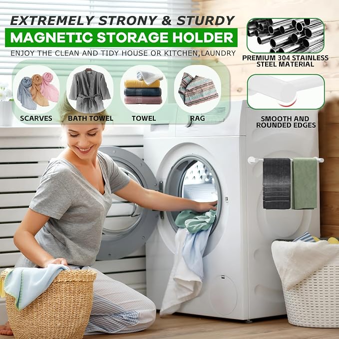 ULIBERMAGNET Magnetic Towel Holder, 1 Set Magnetic Towel Bar Holder with Adjustable Length, White Non-Slip Magnetic Towel Rod Rack for Refrigerator, Dishwasher, Oven, Laundry
