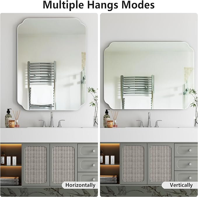 24x32 Inch Bathroom Mirrors for Over Sink, Frameless Mirrors for Wall | Beveled Bathroom Mirror, Bathroom Vanity Mirror for Bedroom Living Room Entryway Home Decor