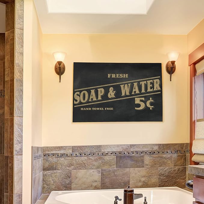 Renditions Gallery Fresh Soap & Water Sign Vintage Bathroom Décor Gallery Wrapped Canvas Wall Art, 12x18, Vintage Fresh Soap & Water Sign