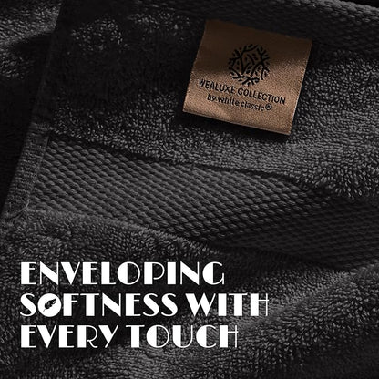 White Classic Black Washcloths Set for Body and Face Towel, Cotton Wash Cloths Bulk 12 Pack, Spa Fingertip Wash Clothes 12x12 Inch, Soft Absorbent Gym Towels