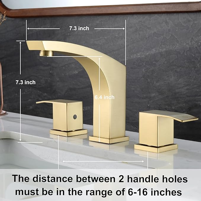 Brushed Gold Bathroom Faucet, Gold 3 Hole Widespread Bathroom Sink Faucet with Pop Up Drain and cUPC Supply Hose, 2 Handle 8 inch Brass Wide Spread Vanity Faucet, Restroom Basin Taps WI37151BG