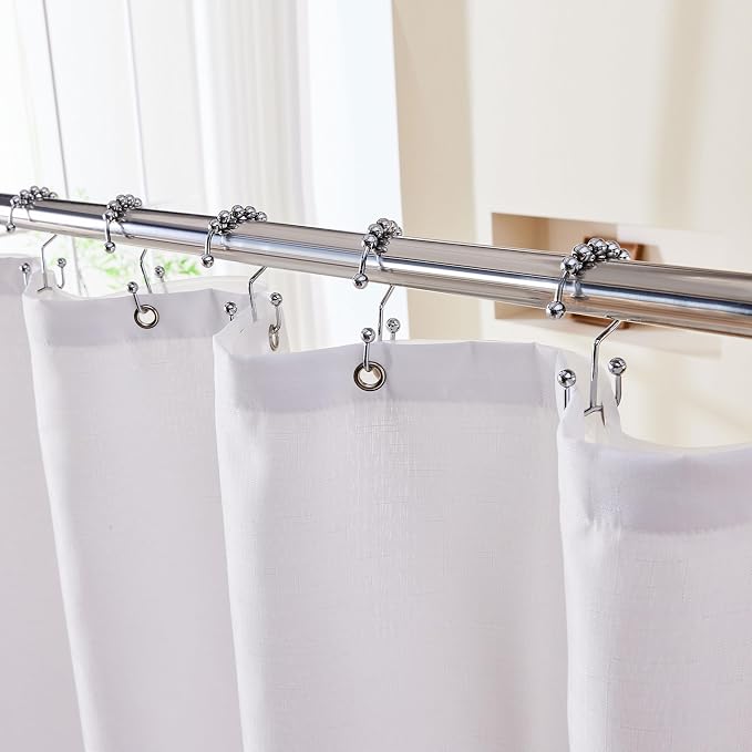 3 in 1 Shower Curtain Set, White Shower Curtain and Liner Set with 12 Double Sided Shower Curtain Hooks, Cloth Shower Curtains for Bathroom,Waterproof, 72" W*72" H