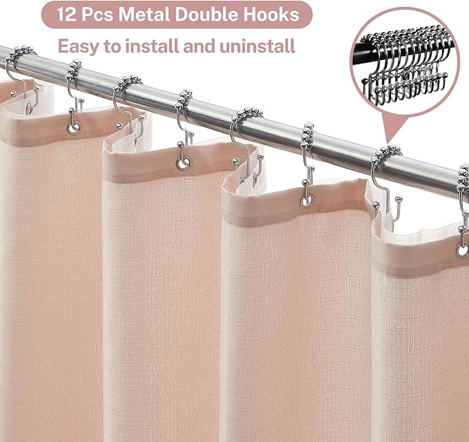 3 in 1 Shower Curtain Set, Pink Shower Curtain and Liner Set with 12 Double Sided Shower Curtain Hooks, Cloth Shower Curtains for Bathroom,Waterproof, 72" W*72" H