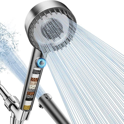 Filtered Shower Head with Handheld, High Pressure Showerhead with Filters | 4 Spray, ON/OFF Switch for Pets, Detachable Shower Heads with Water Softener Filter Beads for Hard Water- Remove Chlorine