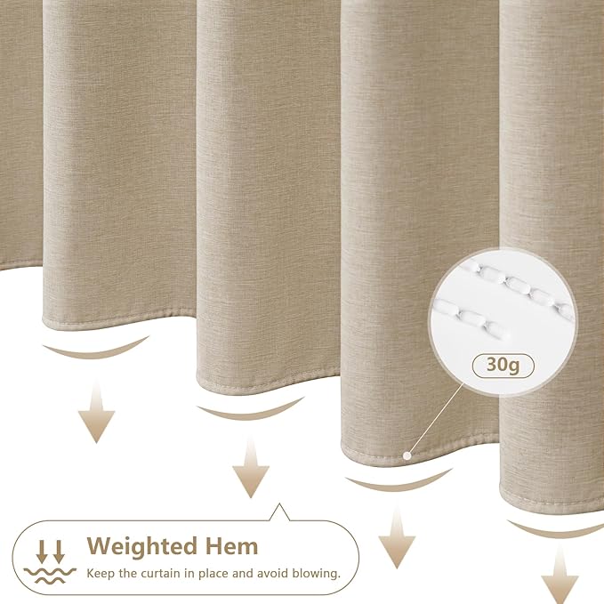 60 x 66 inch Taupe Short Fabric Shower Curtain Water-Resistant, Faux Linen Textured Farmhouse Shower Curtain Heavyweight, 60''W Washable Small Bathroom Curtain Tan for Rv Trailer