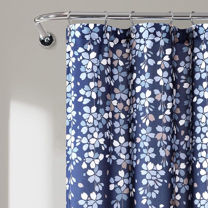 Lush Decor Weeping Flower Shower Curtain 72"W x 72"L Navy - Fabric Shower Curtains for Bathroom - Floral Bathroom Curtain - Cottage Core Decor