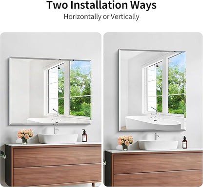KOCUUY Beveled Mirror, 36x30 Inch Frameless Bathroom Mirror for Over Sink, Upgraded Shatterproof Beveled Unframed Design Mirror for Bathroom, Bedroom, Hang Horizontal/Vertical