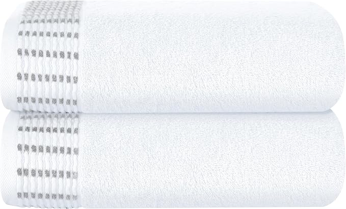 Cotton 2 Pack Oversized Bath Towel Set 28x55 inches, Large Bath Towels, Ultra Absorbant Compact Quickdry & Lightweight Towel, Ideal for Gym Travel Camp Pool - White
