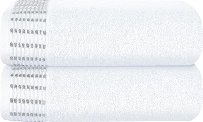 Cotton 2 Pack Oversized Bath Towel Set 28x55 inches, Large Bath Towels, Ultra Absorbant Compact Quickdry & Lightweight Towel, Ideal for Gym Travel Camp Pool - White
