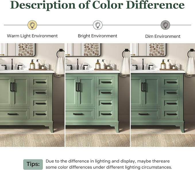 48 Inch Fully Assembled Bathroom Vanity with Sink, Sage Green | Modern Solid Wood Freestanding Vanity for Bathroom, Quartz Top & Backsplash, Soft-Close Doors, Dovetail Drawers, Bath Upgrade
