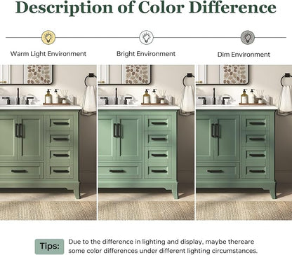 48 Inch Fully Assembled Bathroom Vanity with Sink, Sage Green | Modern Solid Wood Freestanding Vanity for Bathroom, Quartz Top & Backsplash, Soft-Close Doors, Dovetail Drawers, Bath Upgrade
